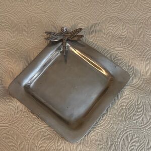 Silver Square Dish with Dragonfly Accent